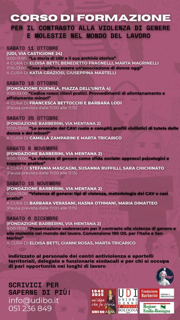 Corso di formazione per il contrasto alla violenza di genere e molestie nel mondo del lavoro